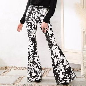 Cow print flare jeans